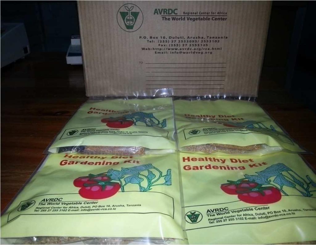 GermplasmDistribution is part of Mainstreaming TVs improvememnt in SSA Various categories of germplasm distributed for partners to use Health Diet Gardening Seed Kit