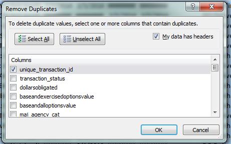 vendor and even a contract number, usually the only duplicate is a double entry that is caused by combining
