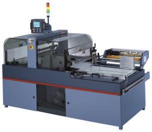 The machine creates product spacing and advances the product into the film. The film is longitudinally sealed with a side sealer, and then cross-sealed downstream with a traveling end seal mechanism.