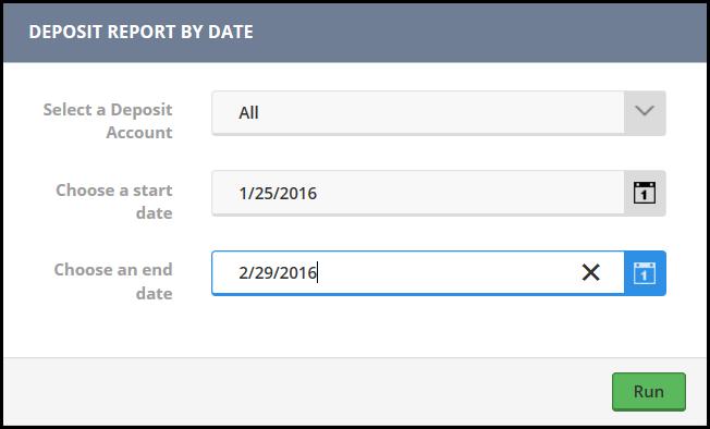 BANK RECONCILIATION Step 1: Select a deposit account and date range.