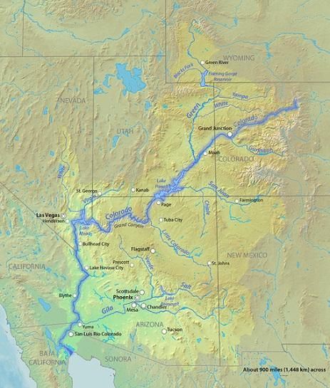 Colorado River has a length of 2,300 km.