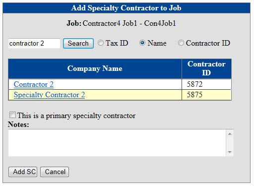 8) Once the contractor finds the subcontractor they wish to add, click on the Company Name.