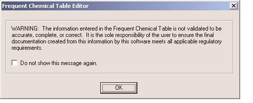 Frequent Chemical Table Editor The Frequent Chemical Table Editor (FCTE) tab allows you to manually enter hazardous materials information into the Frequent Chemical Table used by WorldShip.