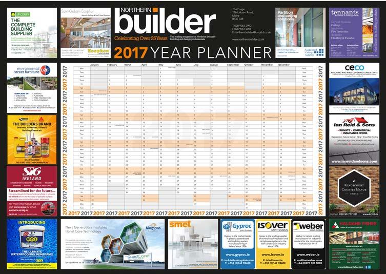 Wall Planner & Calendar 2018 k The Northern Builder wall planner is used in offices across Northern Ireland.