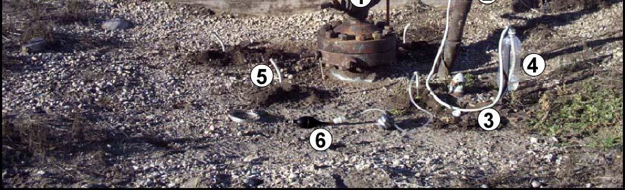 water to observe gas bubbles 5: Gas migration test hole 6: Hand pump
