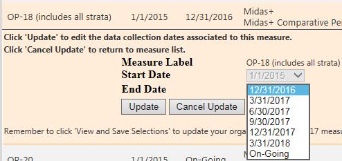 To discontinue reporting an optional measure your organization has previously reported on: EDIT Click the Edit