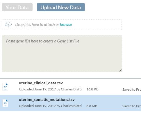 Step 2A - Upload Cancer Data Files Click on Data among the options along the top Click on Upload New Data Click on browse link Find and highlight the data files in