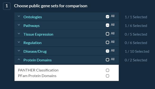 Step 8B - Configure Algorithm Parameters We will choose to use a subset of 3 possible gene set collections available in the knowledge network Ontologies: Gene Ontology (default) Pathways: