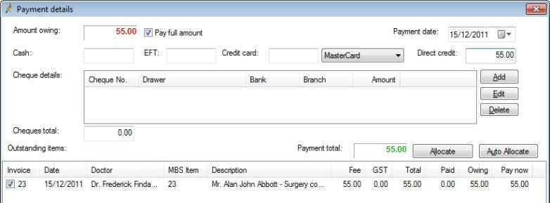 The Account history screen will appear. Click the Pay all button. The Payment details screen will appear.