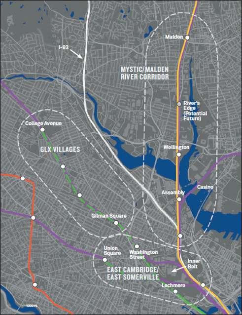 NORTH CORRIDOR As shown in Figure 14, the North Corridor extends from Charlestown and East Cambridge through Somerville, Everett, Medford, and Malden along the rail and highway corridors of eastern