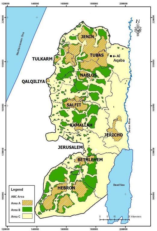 Geopolitical Palestinian features The west bank is divided into 3 areas (Oslo AGR): A, B, C Area A: civil