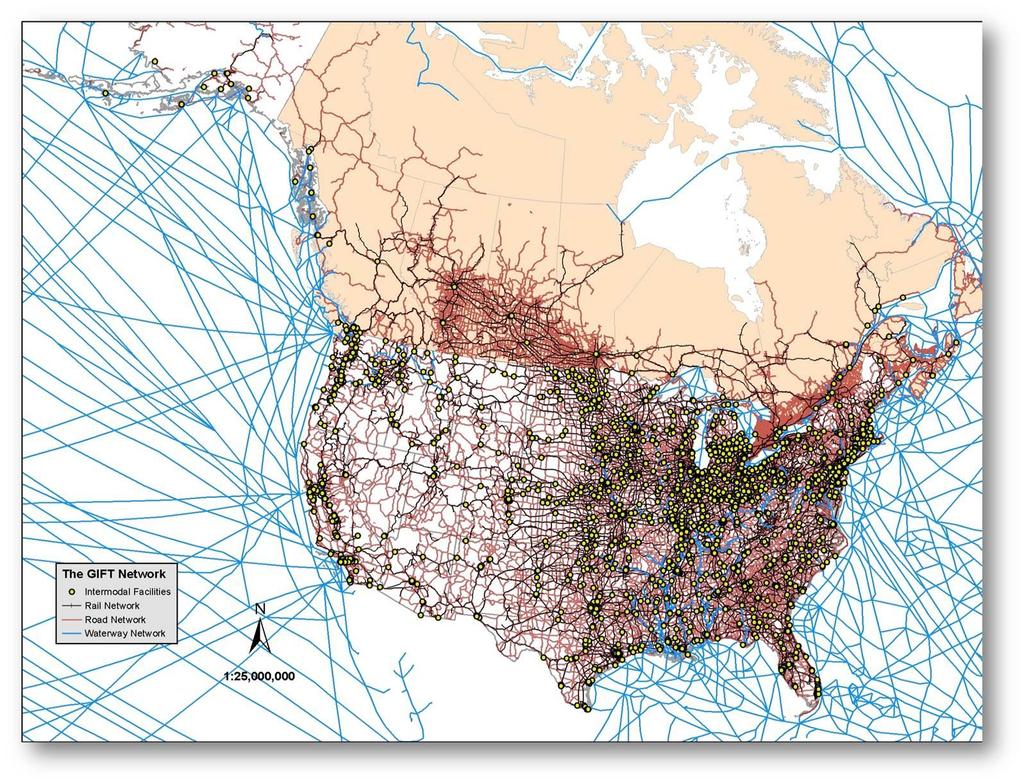 Figure 6. The GIFT Intermodal network As shown above, it is an intermodal network, represented in a geographic information systems (GIS) format.