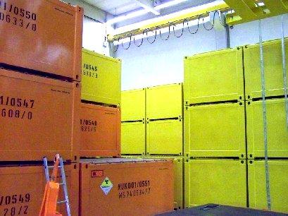 Figure 2 shows radioactive waste packages of the NUKEM waste in an interim storage facility at Hanau.