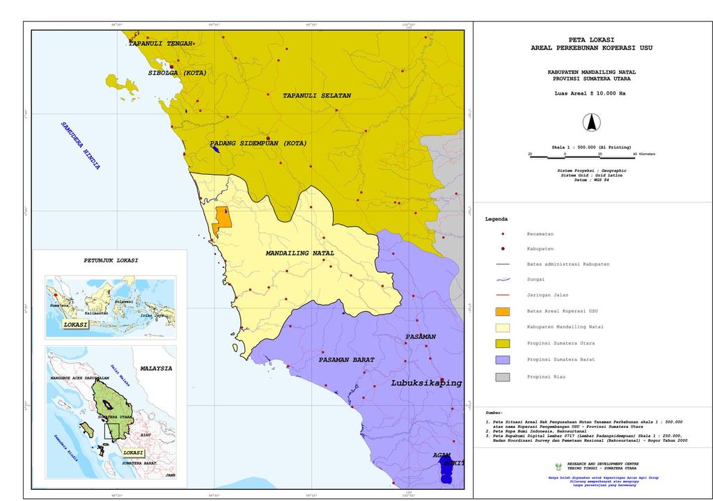 Figure 1: Location of PT USU proposed new planting in Mandailing Natal
