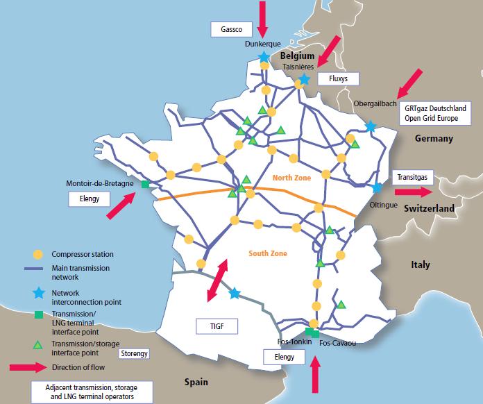 in Europe More than 32 000 km in France Pipes diameter from 80 to 1200 mm 4 400 delivery points 27 compressors stations