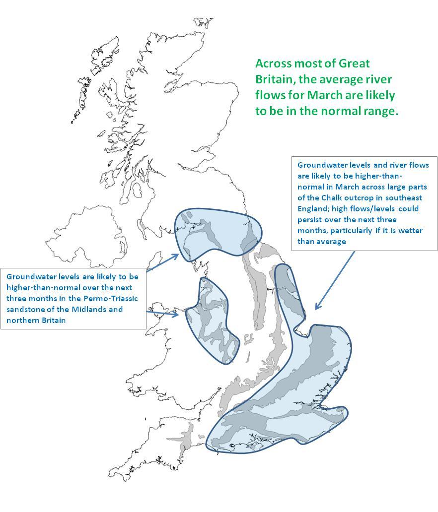 Hydrological Outlook UK March 2013 River flows in March are likely to be in the normal range for much of the UK, but river flows and groundwater levels are likely to be higher in some aquifer areas.