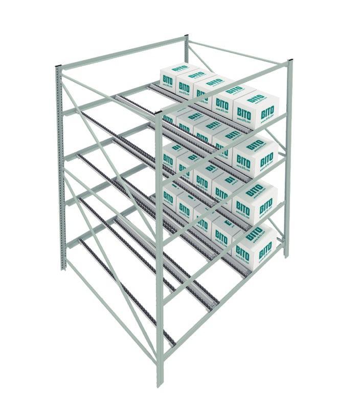 + Optimum space utilisation (low height flow levels which means that one racking unit can