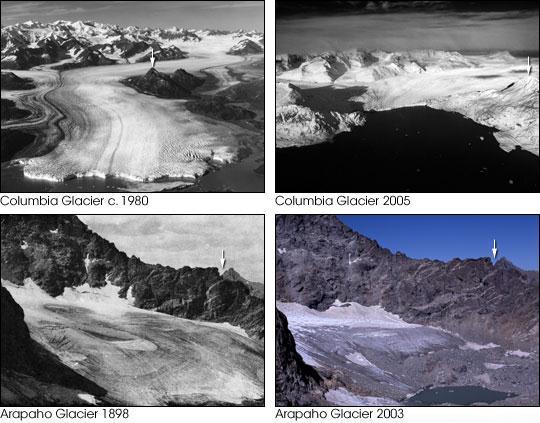 The Planet is Warming Evidence B These NASA Earth Observatory photo pairs show glacial retreat.