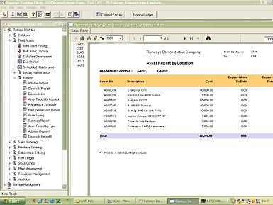 Fixed Assets The module integrates with the Nominal Ledger and Contract Ledger, and the asset database records information on financial data, location, depreciation, revaluations, maintenance cycles