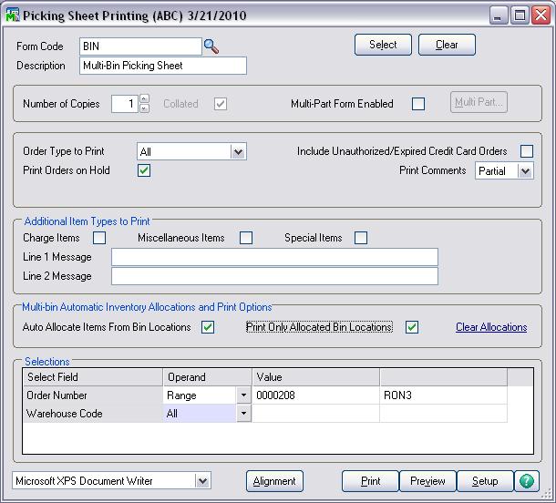 Sales Orders and Picking Sheets SALES ORDER PICKING SHEET PRINTING AUTO ALLOCATIONS SALES ORDER > MAIN MENU If bin allocations have not been made in Sales Order Entry, users can take advantage of