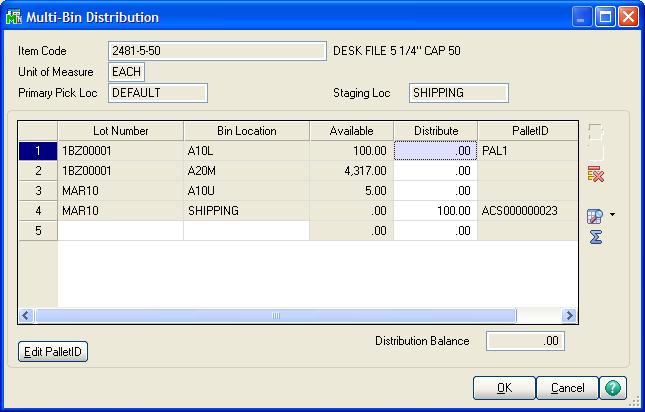 SALES ORDER > MAIN MENU SALES ORDER INVOICE DATA ENTRY Sales Order Invoicing When distributing Lot/Serial Items, the system can help with bin locations that contain that item.
