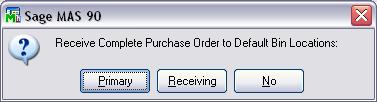 PURCHASE ORDER > MAIN MENU PURCHASE ORDER RECEIPT OF GOODS Purchase Order Receiving Receipt of Goods is where users must make the final bin selections for incoming items.