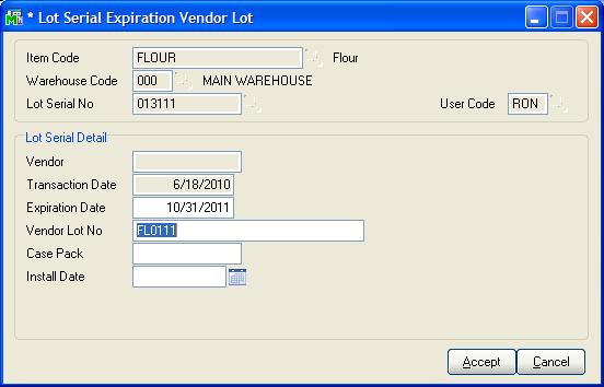 These fields can be entered at anytime from Inventory Maintenance - Lot button.