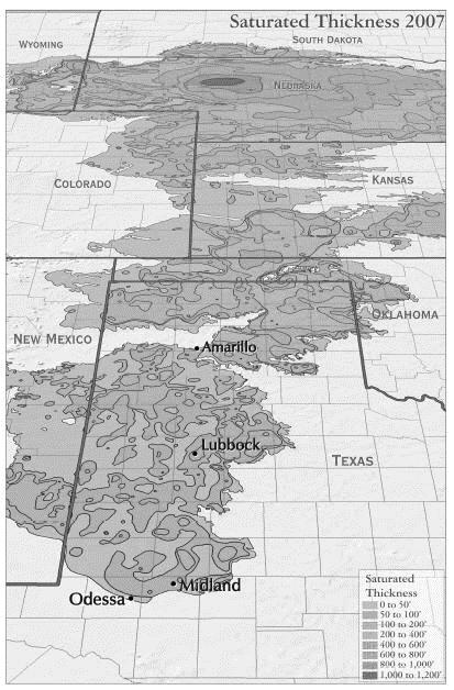of water was contained over the entire aquifer, but is decreasing at a rate of one foot per year on the Texas High Plains, with the last few years experiencing higher than normal depletion levels