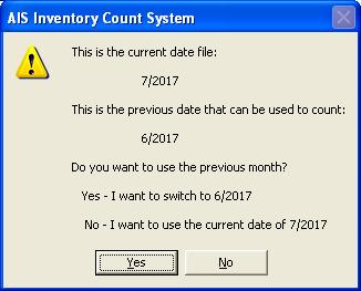 Modify Count File Date When the Modify Count File Date is selected, it will display a screen as in this example if a current count file does not already exist: The current date will always be the