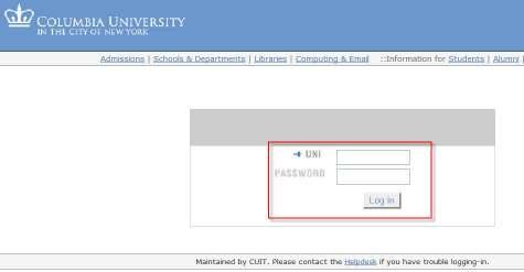 B. logging in to dia Diagram 4: Login To login, enter your UNI and UNI password and click on Log In.