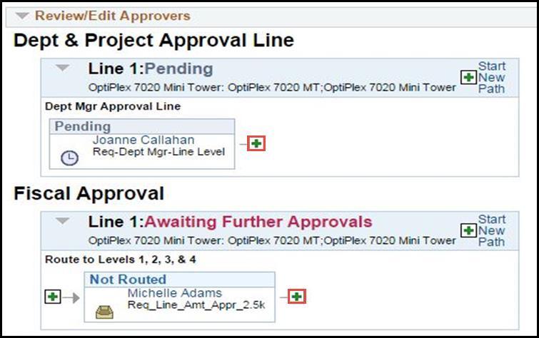 How to Add Additional Approvers To add additional approvers: To insert ad hoc approvers and reviewers, click the plus + symbol for a pending requisition line.
