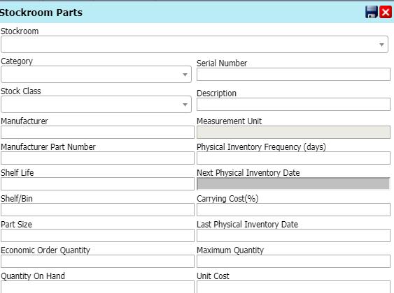 2 Note: Each Part Number must be unique. Add New Part (Details) 3 3. On the Stockroom Parts tab, select the green + sign to allocate that part to the stockroom(s) it's located in. 4.