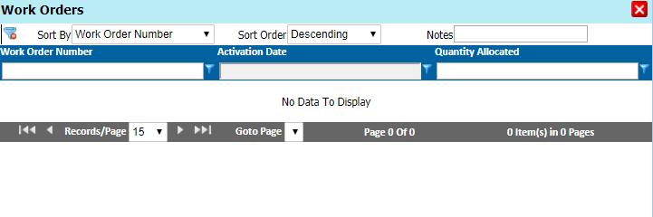These fields are: Work Order Number, Activation Date, and Quantity Allocated. Work Orders Other Stockrooms The Other Stockrooms link displays a list of other stockrooms that contain the current part.