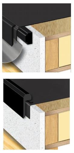 Install joint covers where applicable Edge System Used to create upstand and edge trim in one component. Lay membrane and allow minimum 50mm overhang.