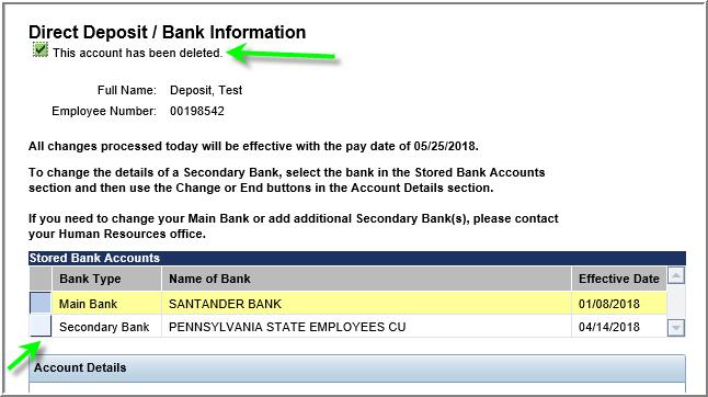Employee Self-Service (ESS) Screens Payroll Direct Deposit/Bank Information Page 6 of 6 4.7.