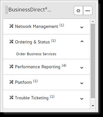 Access order activities on AT&T BusinessDirect From the AT&T BusinessDirect Tools widget, you can access order activities connected to