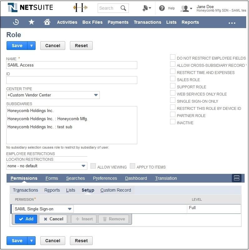 7. Provision NetSuite users with SAML role. a. Click Lists. b. In Quick Search, enter a search criterion such as email id or name of the user who is to be granted SAML role.