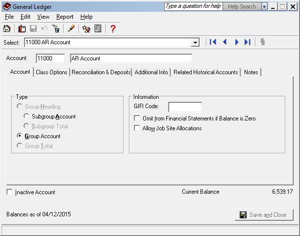 GL Accounts The Account field on the System > Setup Tables > GL Accounts table in Manage must be consistent with the Account field on the Company >Chart of Accounts screen in