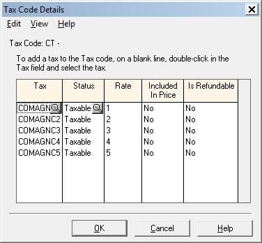 The red selected value below matches the red selected values in the Manage illustration. Double click on the new Sage 50 Canada Code to open the Tax Code Details interface.