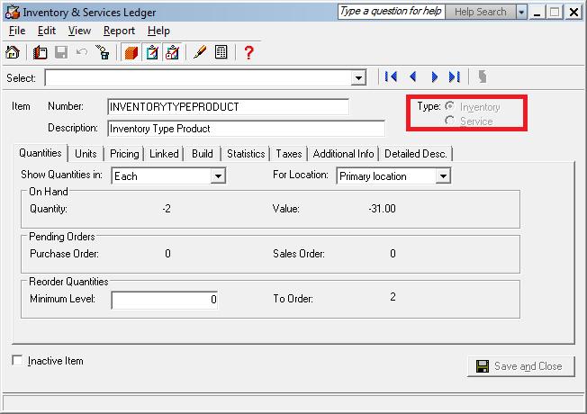Properly configured Inventory Type products in Manage,