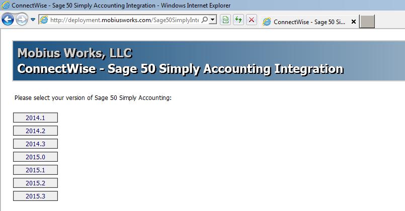 Installation To install the ConnectWise Manage-Sage 50 Canada Integration Application, follow the instructions below.
