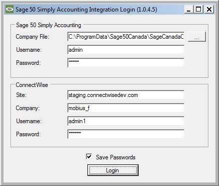 Using the Application Logging In The first time you run the application, you will be prompted for both your Sage 50 Canada and Manage credentials.