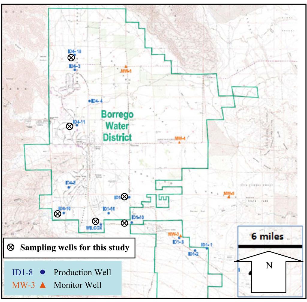 The basement complex is the ultimate base of the aquifer system and crops out on the north, west and south of the basin as well as at Borrego Mountain [].