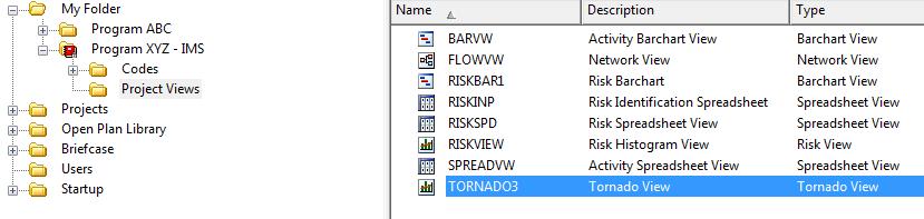 Tornado View To view the Tornado Chart, double click on Tornado View in Open Plan Explorer.