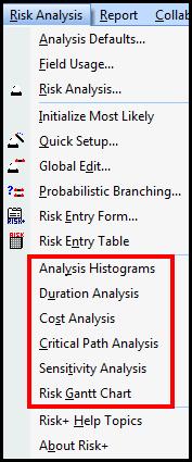 The analysis results may be selected by using the Risk Analysis menu.