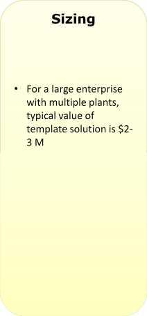 Sizing For a large enterprise with multiple plants, typical value of template solution is $23M