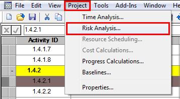 Run Risk Simulation The following steps are required to run a Monte Carlo simulation using Open Plan Professional. Select Risk Analysis Select Project > Risk Analysis.