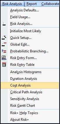Cost Analysis To view the Cost Analysis results, select Cost Analysis from the Risk Analysis menu.