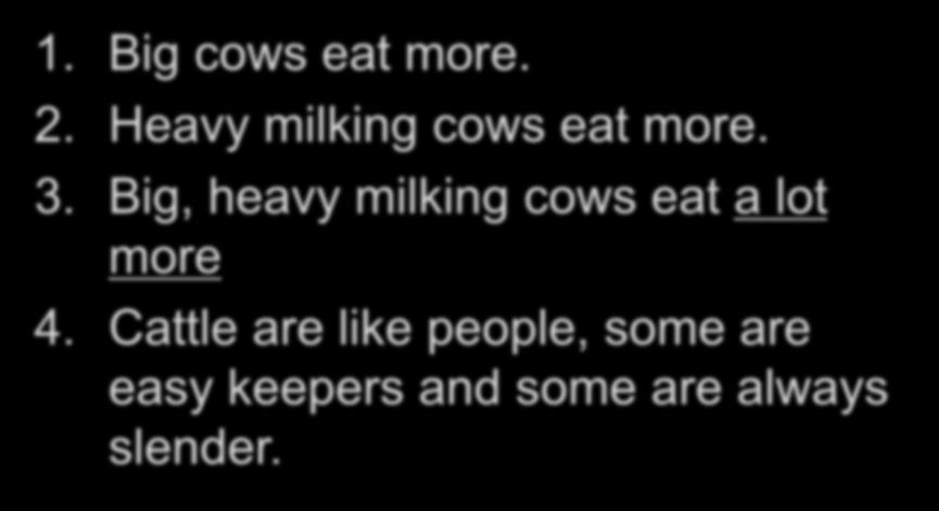 Big, heavy milking cows eat a lot more 4.
