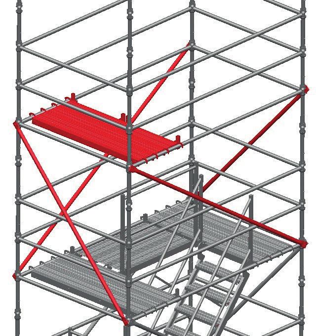 Fit diagonal bracing and install the upper Landing Platform making sure all locks are engaged on the Ledger (Fig.